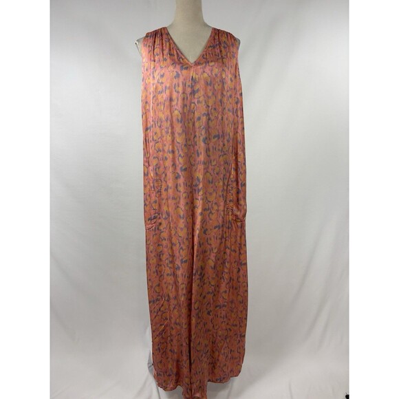 By Anthropologie Jumpsuit Pink Peach Print Size Large Cut Out Sleeveless Pockets - Picture 13 of 13